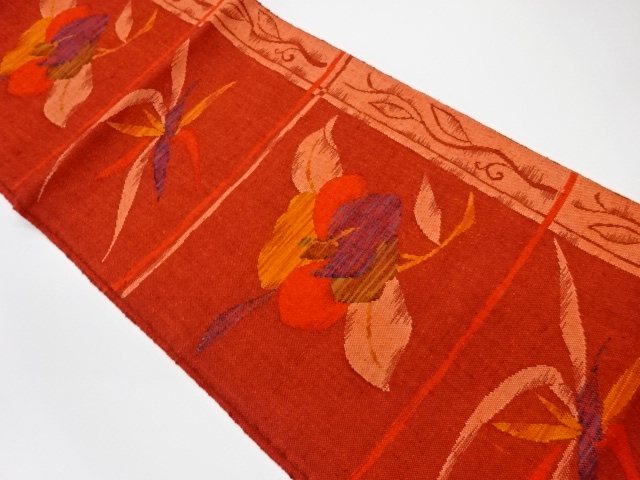 JAPANESE KIMONO / VINTAGE NAGOYA OBI / MAWATA TSUMUGI / WOVEN FLORAL PLANTS